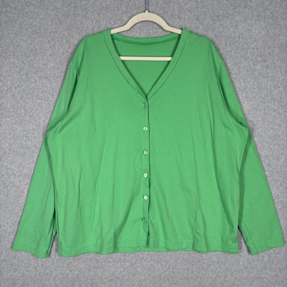 Weekenders Cardigan Sweatshirt XXL Lime Pocket Jersey Knit Artsy Lagenlook Comfy